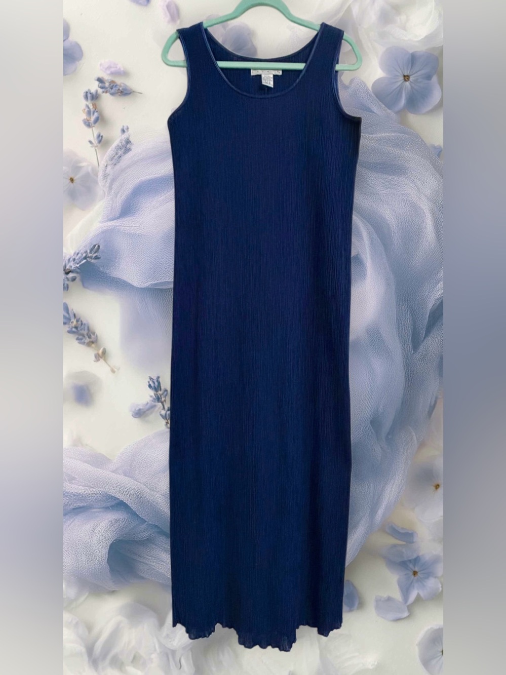Sleeveless Navy Maxi Dress - Classic Ribbed Design size Small
